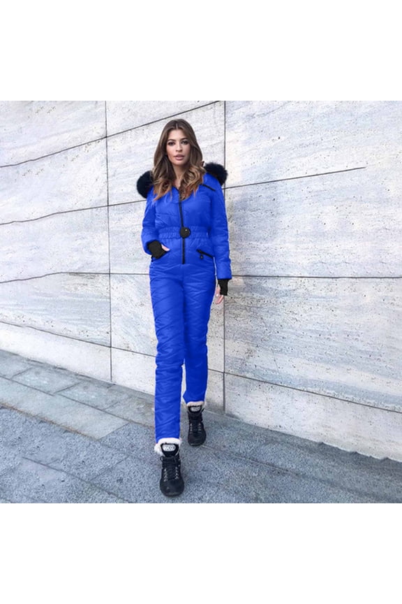 YODETEY Waterproof Ski Suit with Hooded Design - Women Fashion Casual Thick Hot Snowboard Skisuit Outdoor Sports Zipper Ski Suit Waterproof Insulated Ski Suit