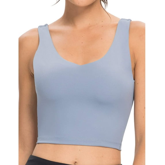 Friday Deals!YODETEY Womens Bras,Large Plus Size Fashion Leeveless Vest Ladies Chest Pad Movement Short Tank Tops,Light/Blue L