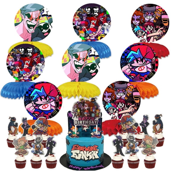 Friday Night Funkin Party Decor Supplies Honeycomb Centerpieces&Table Toppers Cake Toppers Decorations for Birthday