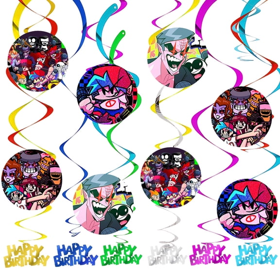 Friday Night Funkin Party Decorations Hanging Swirl Sign Whirls Birthday Streamer Ceiling Decor Supplies 14 pcs