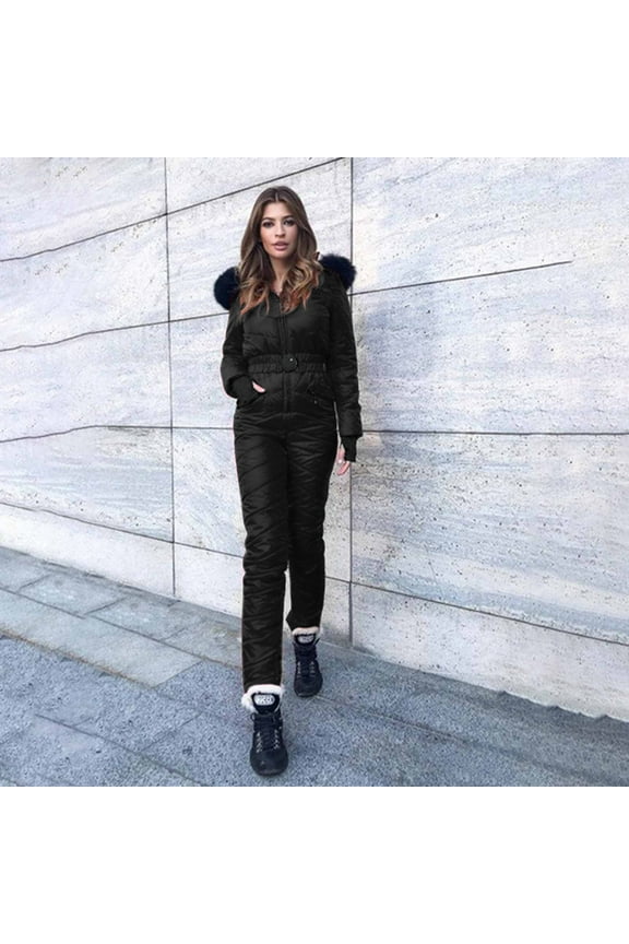 Azrian Waterproof Ski Suit with Hooded Design - Women Fashion Casual Thick Hot Snowboard Skisuit Outdoor Sports Zipper Ski Suit Waterproof Insulated Ski Suit
