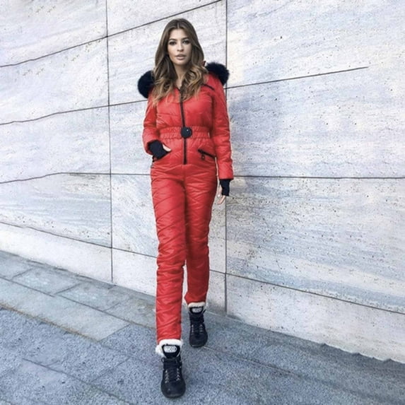 LoyisVidion Waterproof Ski Suit with Hooded Design - Women Fashion Casual Thick Hot Snowboard Skisuit Outdoor Sports Zipper Ski Suit Waterproof Insulated Ski Suit
