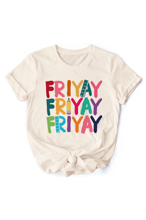Friday Teacher T-Shirt, Friyay White, Natural, Navy and Black Weekend Vibes Tee