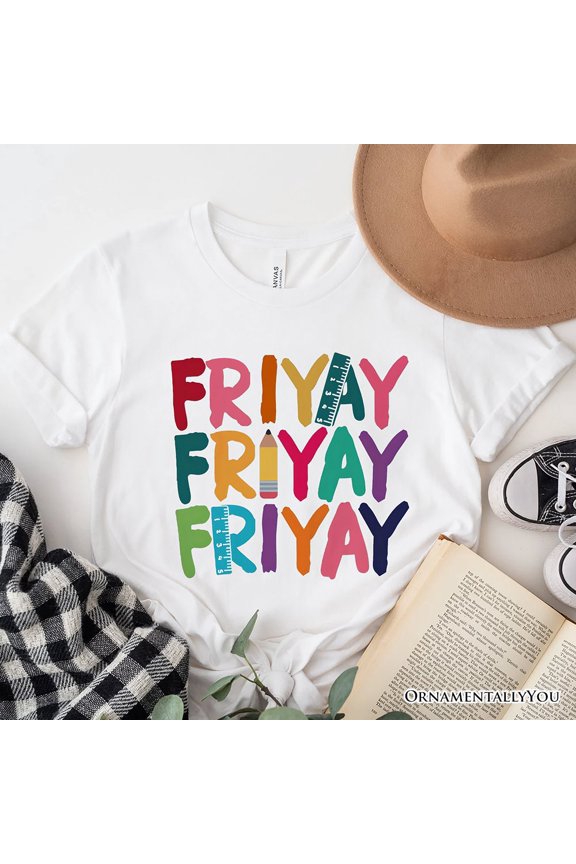 Friday Teacher T-Shirt, Friyay White, Natural, Navy and Black Weekend Vibes Tee