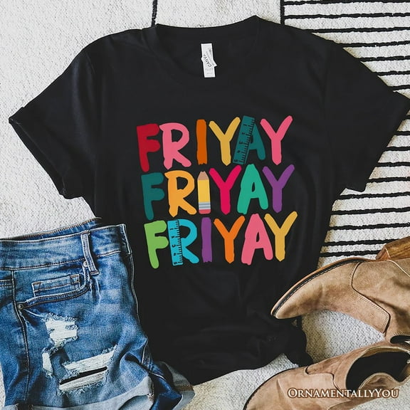 Friday Teacher T-Shirt, Friyay White, Natural, Navy and Black Weekend Vibes Tee