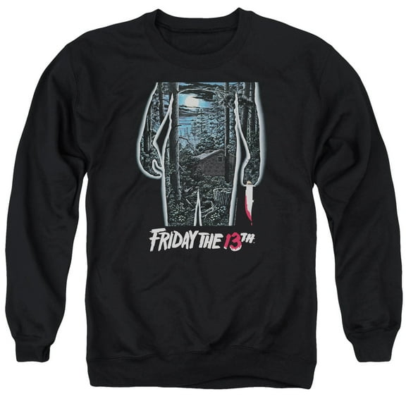 Trevco Sportswear WBM620-AS-5 Friday The 13th Poster Adult Crewneck Sweatshirt, Black - 2X