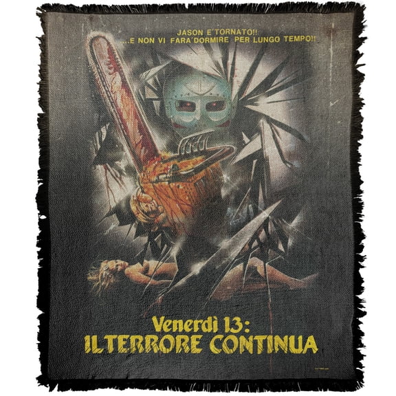 Friday The 13Th Blanket, 50'x60' International Chainsaw Poster Woven Tapestry Cotton Blend Fringed Throw Blanket