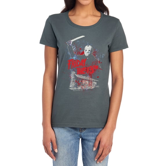 Friday The 13Th Cabin Women's T Shirt, Charcoal, Medium