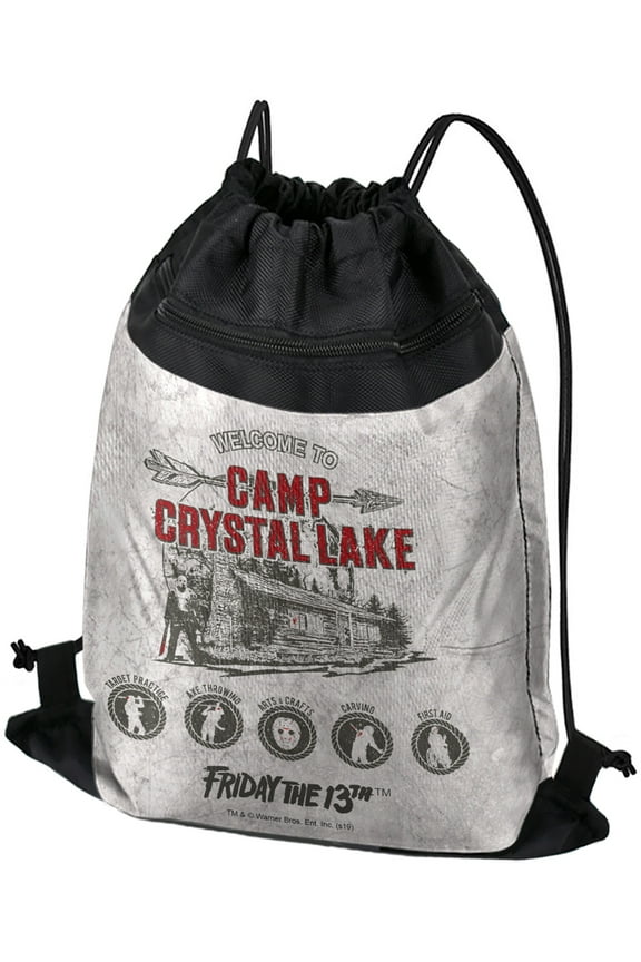 Friday The 13Th Camp Crysal Lake Drawstring Backpack Sports Bag Sackpack 17" x 13", Perfect for Gym, Yoga or Practice