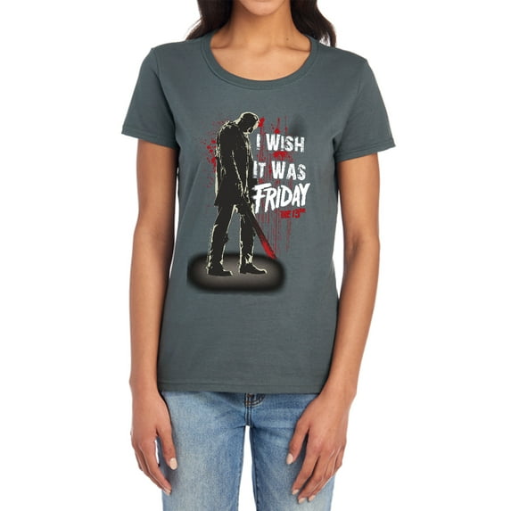 Friday The 13Th I Wish It was Friday Women's T Shirt, Charcoal, Small