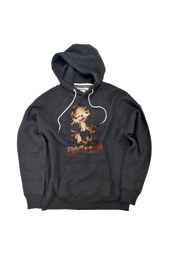 Jason Mask Unisex Adult Slim Fit Pull-Over Heather Hoodie, Charcoal, Small