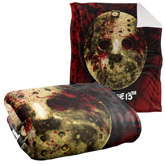 Friday The 13th Blanket, 50"x60", Bloody Mask, Silky Touch Sherpa Back Super Soft Throw