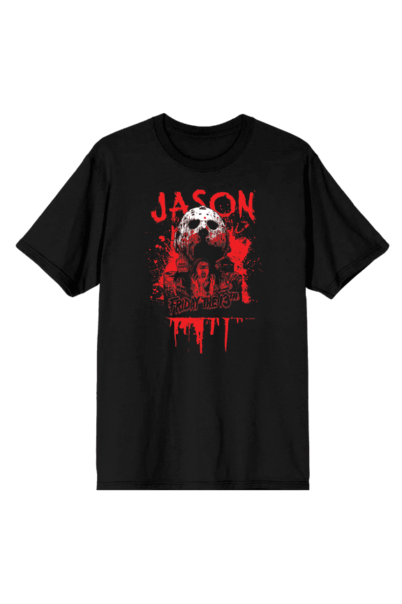 Friday The 13th Blood Splatter Jason Mask Crew Neck Short Sleeve Men's T-shirt-3XL