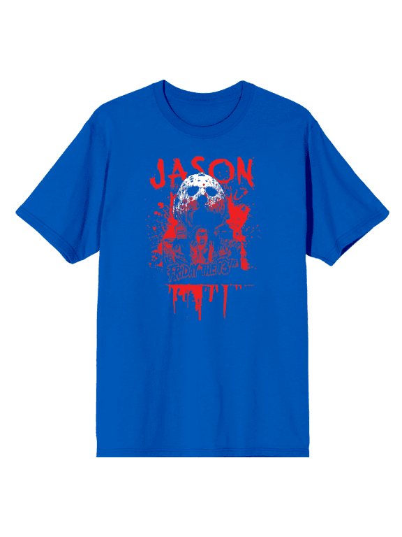 Friday The 13th Blood Splatter Jason Mask Crew Neck Short Sleeve Men's T-shirt-XL