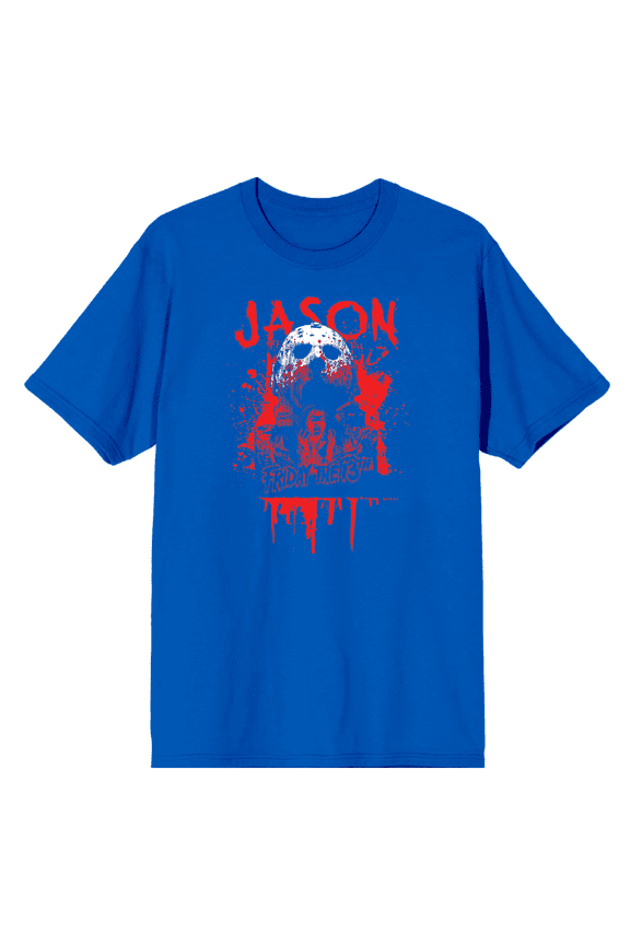 Friday The 13th Blood Splatter Jason Mask Crew Neck Short Sleeve Men's T-shirt-XL