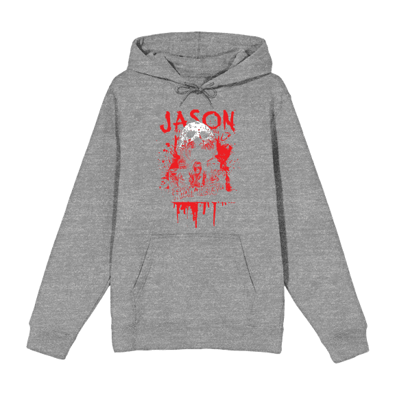Friday The 13th Blood Splatter Jason Mask Long Sleeve Adult Hooded Sweatshirt-Medium