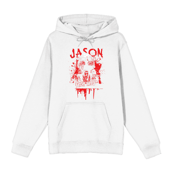 Friday The 13th Blood Splatter Jason Mask Long Sleeve Adult Hooded Sweatshirt-Medium