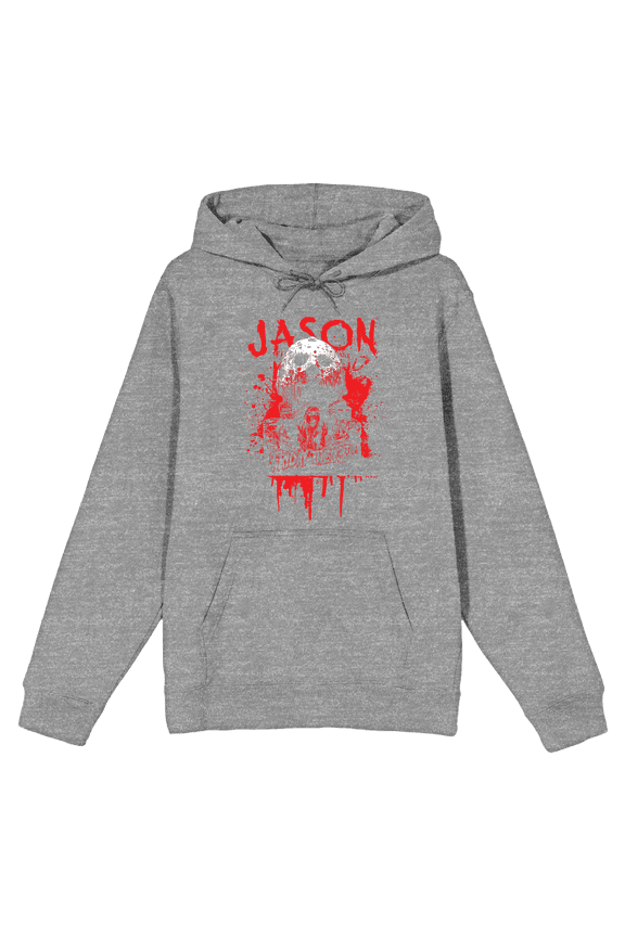 Friday The 13th Blood Splatter Jason Mask Long Sleeve Adult Hooded Sweatshirt-Small