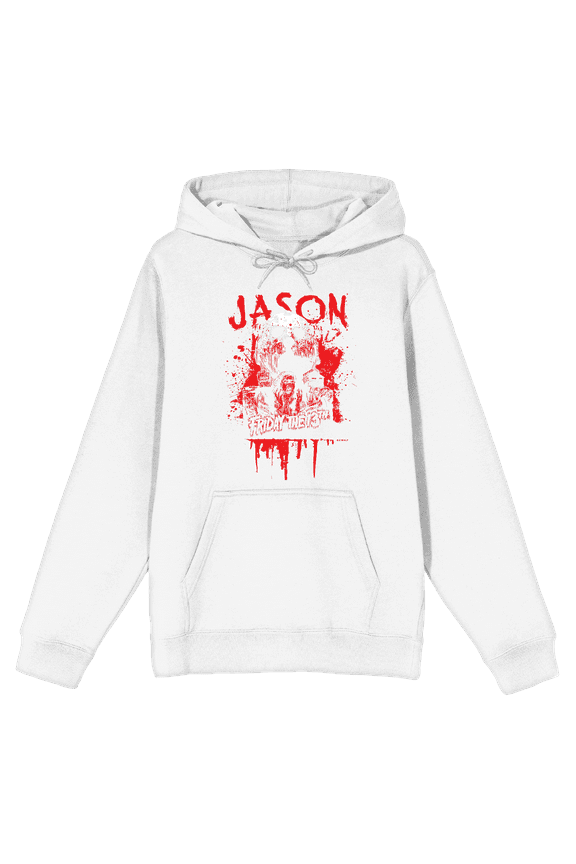 Friday The 13th Blood Splatter Jason Mask Long Sleeve Adult Hooded Sweatshirt-XXL