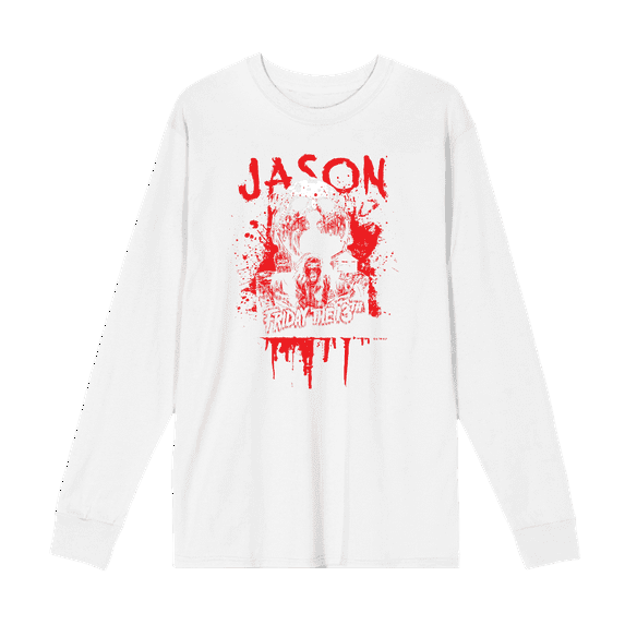 Friday The 13th Blood Splatter Jason Mask Long Sleeve Unisex Adult Tee
-Large