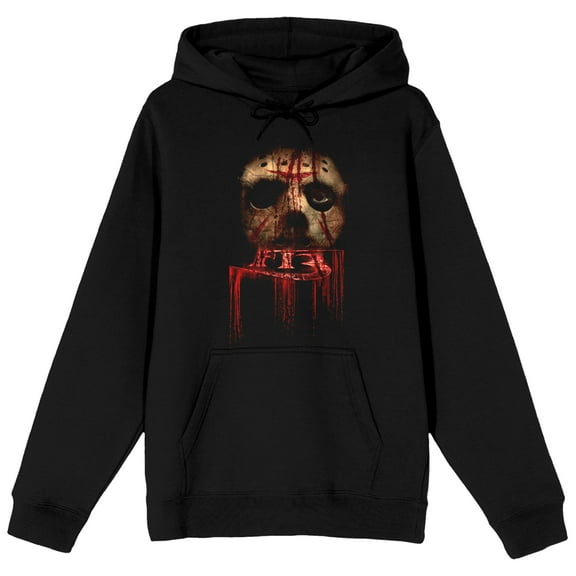 Friday The 13th Distress Blood Splatter Long Sleeve Women's Black Hooded Sweatshirt-Medium