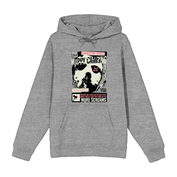 Friday The 13th Happy Camping Adult Heather Gray Long Sleeve Hoodie-Medium