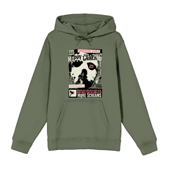 Friday The 13th Happy Camping Adult Olive Long Sleeve Hoodie-Large