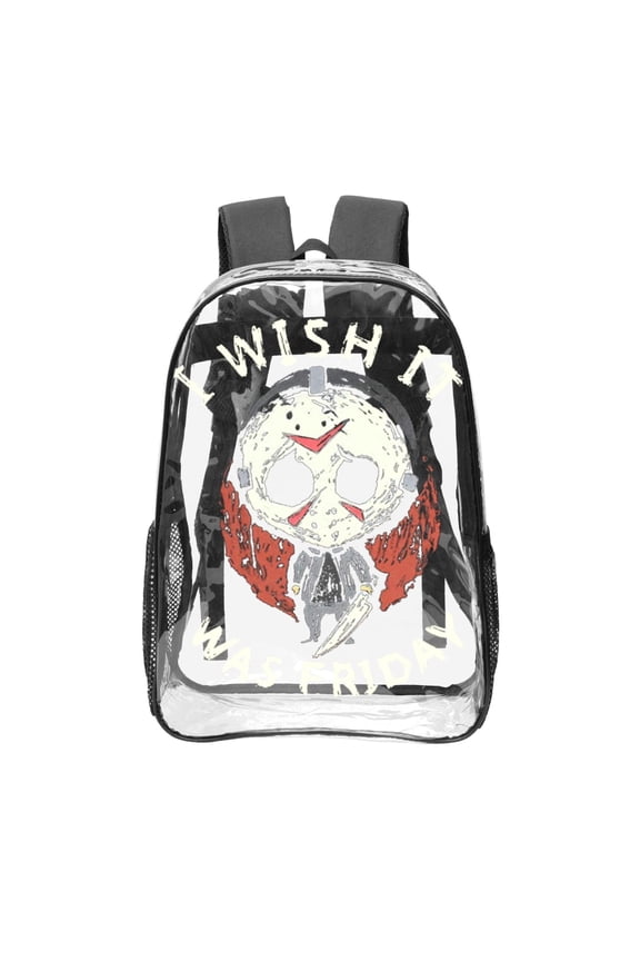 Friday The 13th I Wish It Was Friday Transparent Backpack Fashion Travel Backpack Laptop Backpack 16 Inch