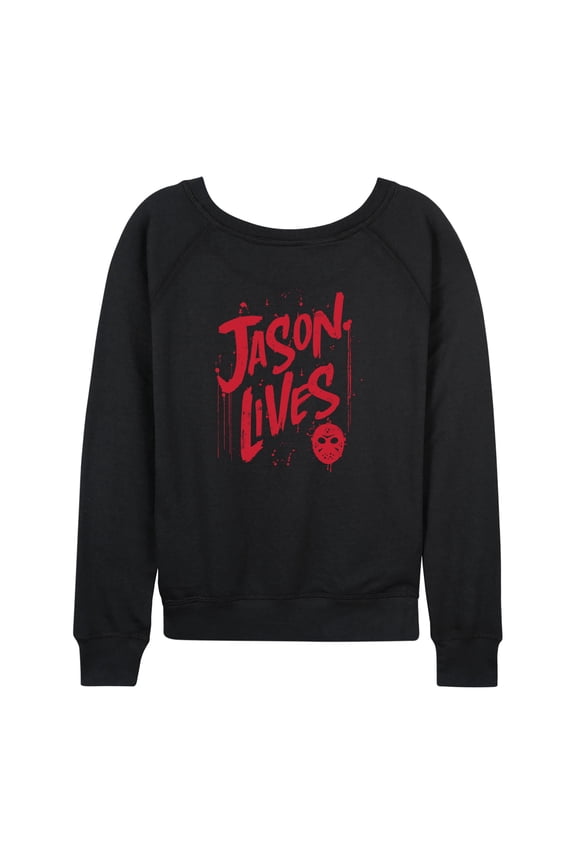 - Jason Lives Lightweight French Terry Wide Neck Long Sleeve Graphic Shirt