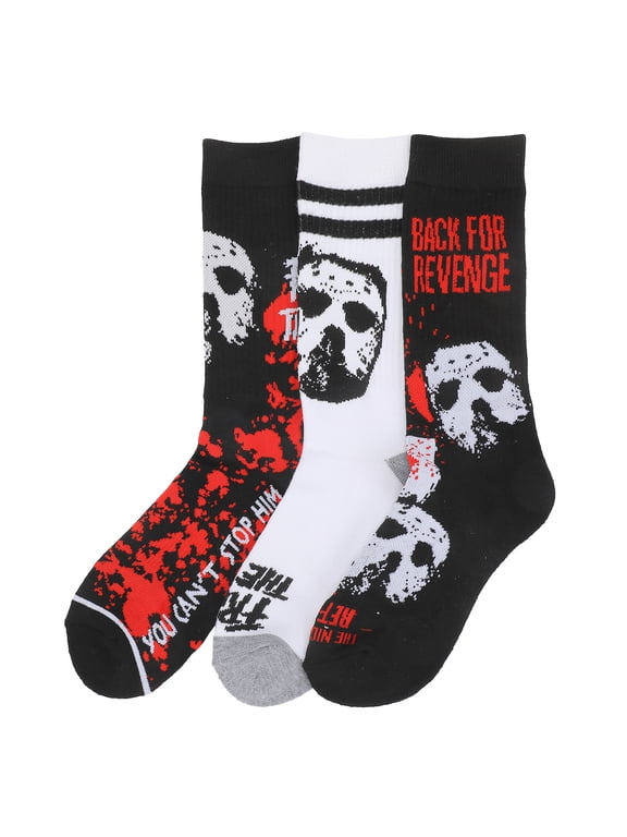 Friday The 13th Jason Mask Men's 3-Pair Pack Glow-In-The-Dark Athletic Crew Socks