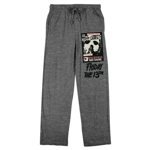 Friday The 13th Jason Mask Poster Art Men's Gray Heather Sleep Pajama Pants-Medium
