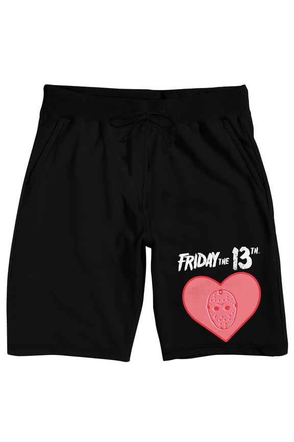 Friday The 13th Jason Mask Valentine Heart Men's Black Sleep Pajama Shorts-Large