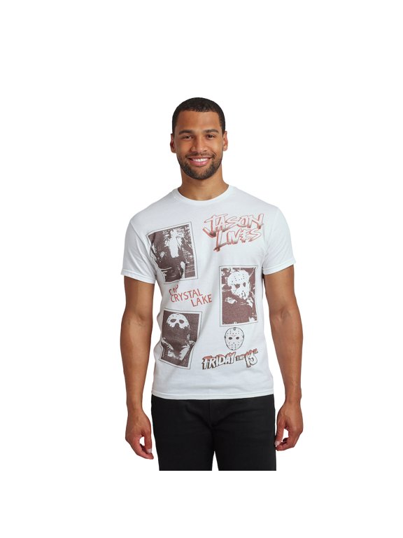 Friday The 13th Jason Photo Art Men's White Crew Neck Short Sleeve T-shirt-Large