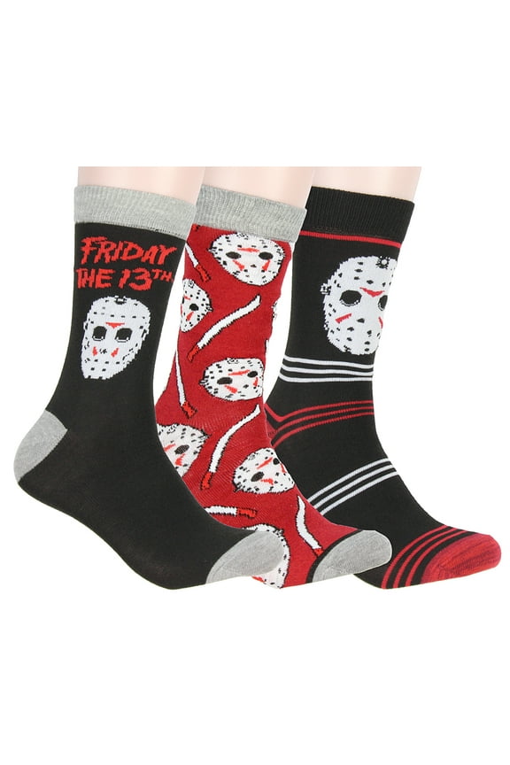 Friday The 13th Jason Voorhees Hockey Mask Horror Flim Adult 3 Pack Crew Socks for Men