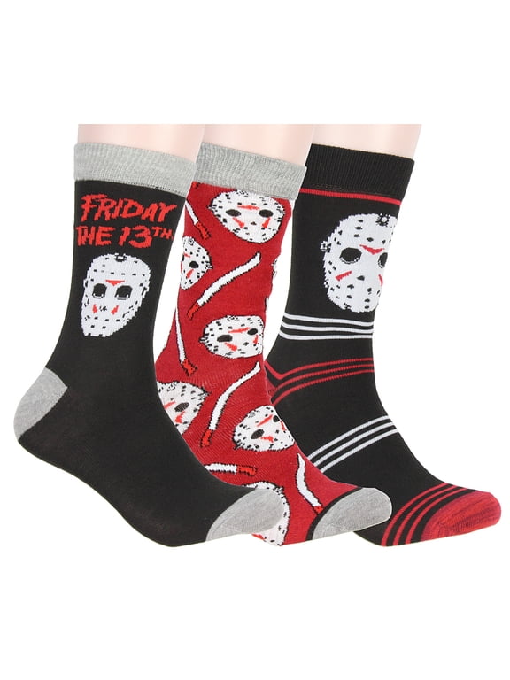 Jason Voorhees Hockey Mask Horror Flim Adult 3 Pack Crew Socks for Men