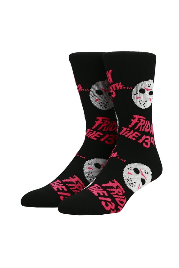 Friday The 13th Jason Voorhees Hockey Mask Men's Athletic Black Light Crew Socks