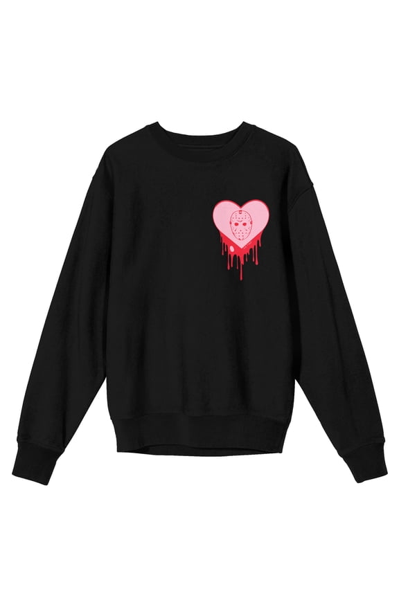 Friday The 13th Mask In Mirror Crew Neck Long Sleeve Black Adult Sweatshirt-XL