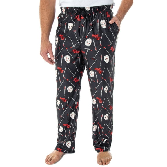 Friday The 13th Men's Jason Hockey Mask Horror Movie All-Over Pattern Sleep Lounge Pajama Pants