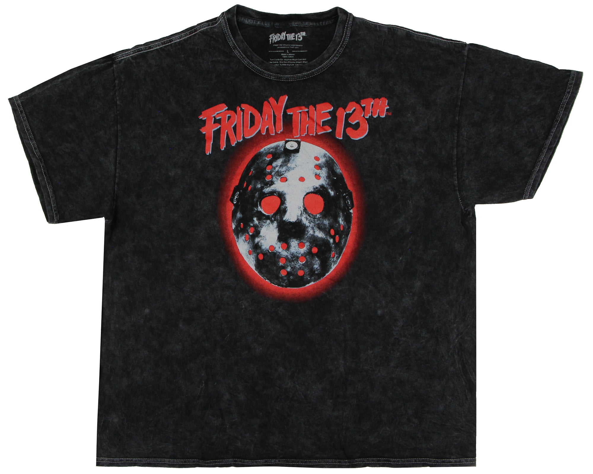 Friday The 13th Men's T-Shirt - Jason Mask With Red Backlight, Mineral Wash Vintage Style Tee - View #11