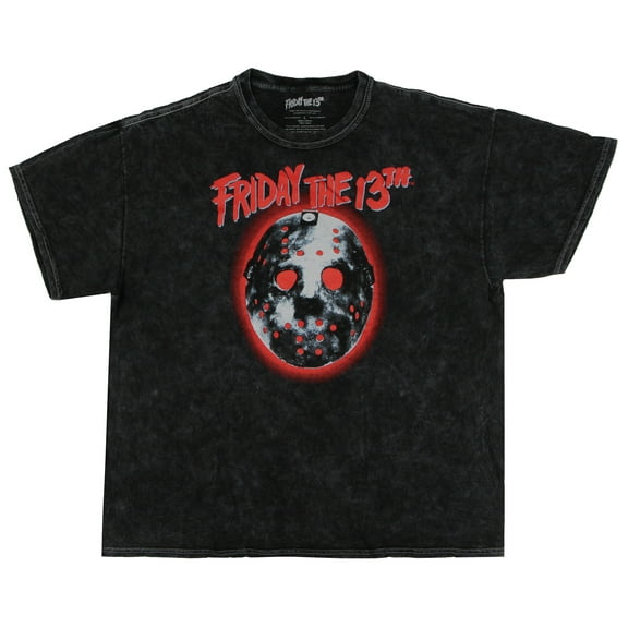 Friday The 13th Men's Jason Mask Red Back Light Mineral Wash Adult Short Sleeve T-Shirt