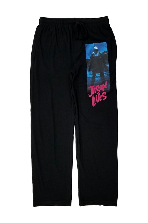 Mens Black Jason Lives Lounge Pant Sleep Pants Pajama Bottoms L
