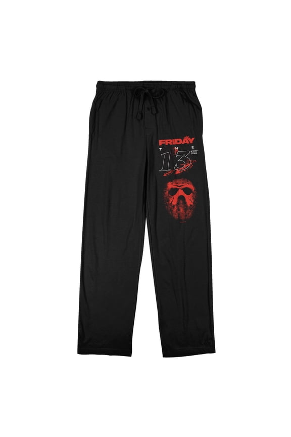 Friday The 13th Red Splatter Jason Mask Men's Black Sleep Pajama Pants-Small