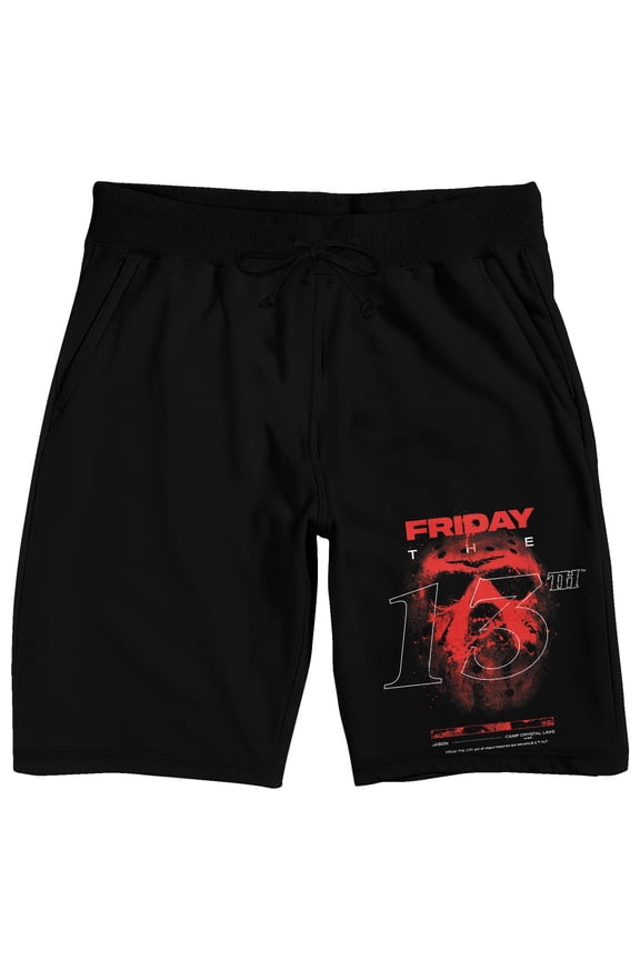 Friday The 13th Red Splatter Jason Mask Men's Black Sleep Pajama Shorts
-Large