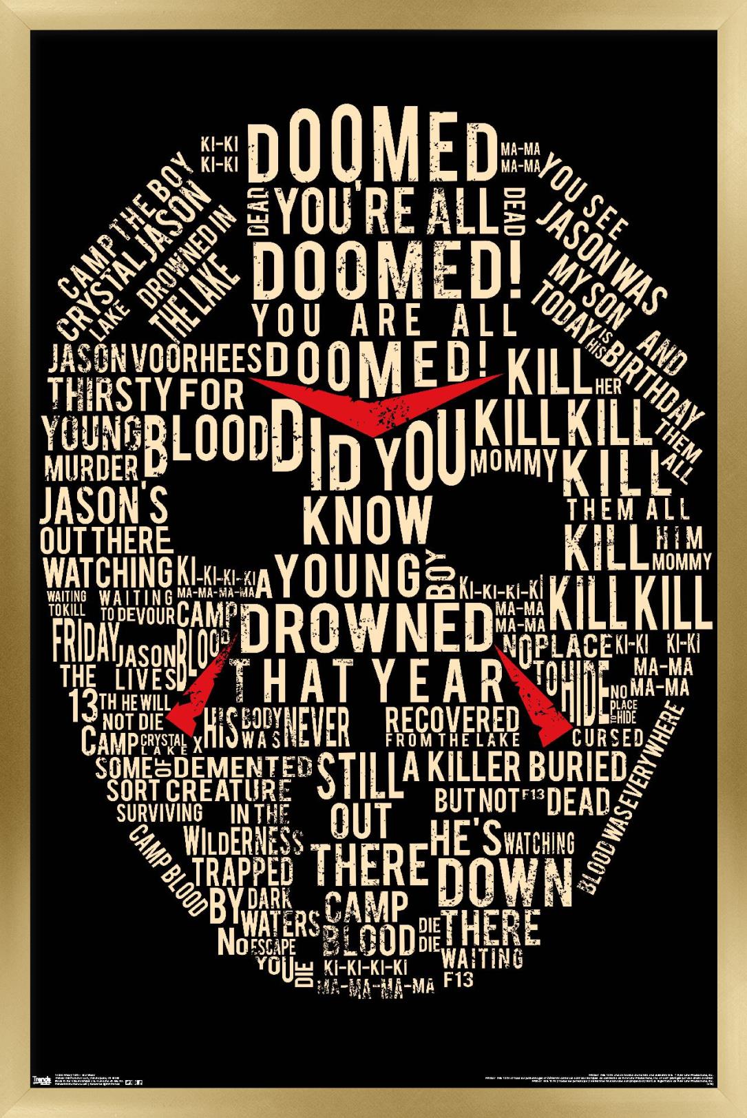 Friday The 13th - Text Mask Wall Poster, 14.725" x 22.375", Framed