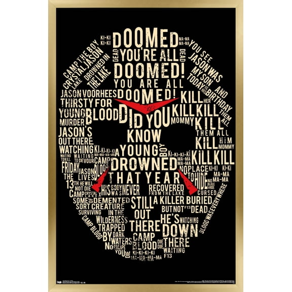 Friday The 13th - Text Mask Wall Poster, 14.725" x 22.375", Framed