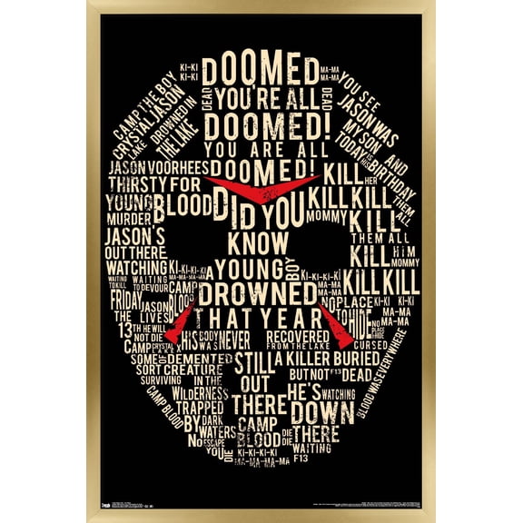 Friday The 13th - Text Mask Wall Poster, 22.375" x 34", Framed