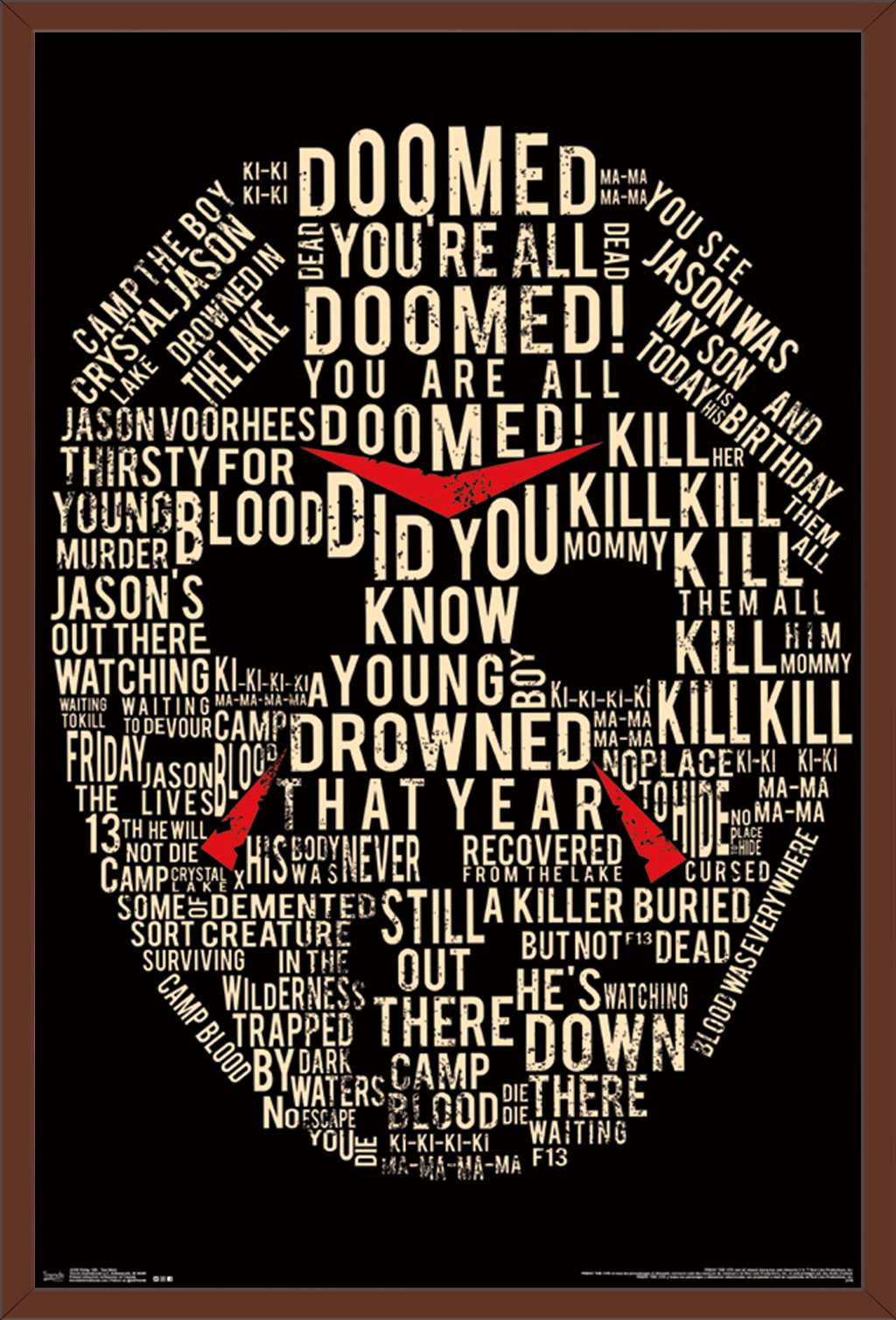 Friday The 13th - Text Mask Wall Poster, 22.375" x 34", Framed