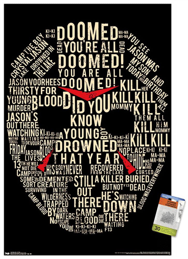 Friday The 13th - Text Mask Wall Poster with Push Pins, 22.375" x 34"