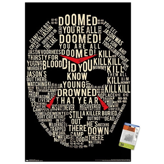 Friday The 13th - Text Mask Wall Poster with Push Pins, 22.375" x 34"