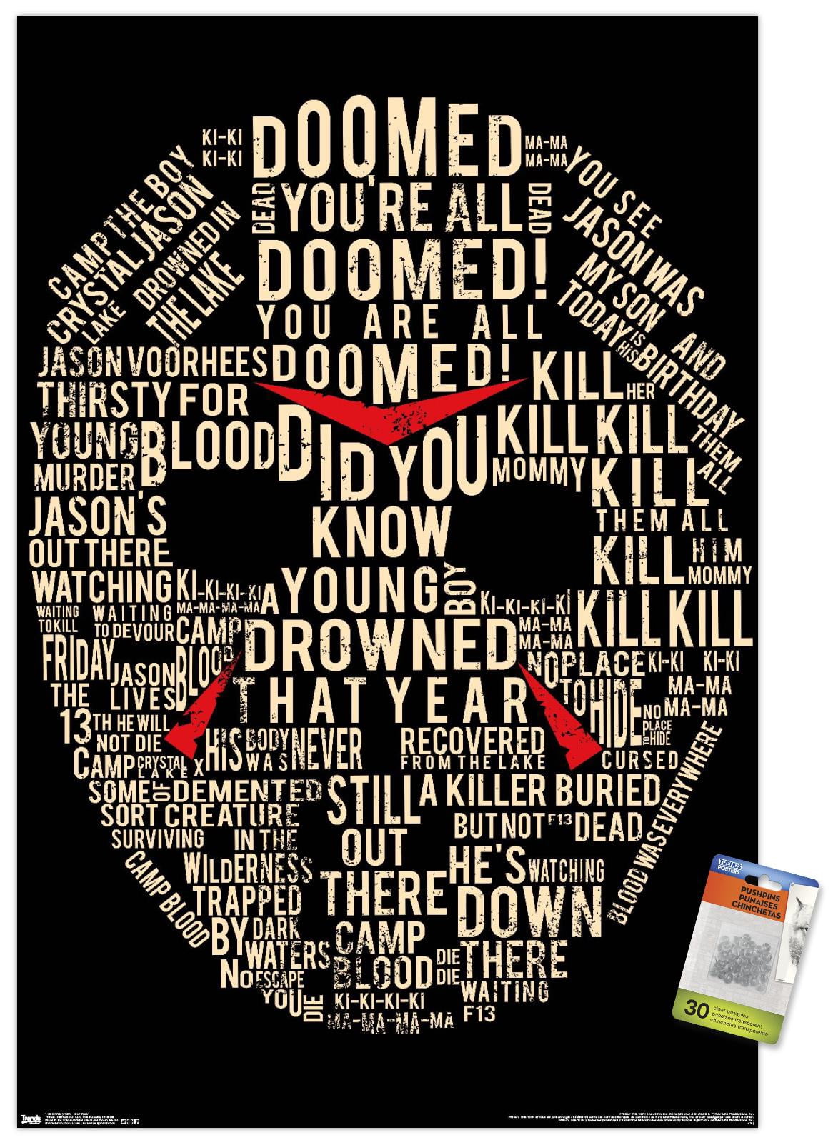 Friday The 13th - Text Mask Wall Poster with Push Pins, 22.375" x 34"